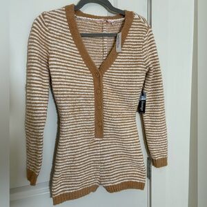 La Vie En Rose Cozy Brown and White Striped Pajama Romper